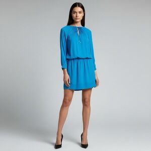 DVF Diane Von Furstenberg MIKINO Pleated Mini 100% Silk Dress Size 6 Sailor Blue